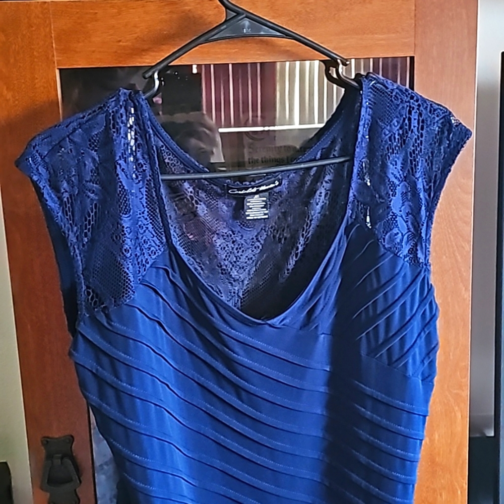 Cardiolite Women's 3x Navy Blue Nude Lace Dress